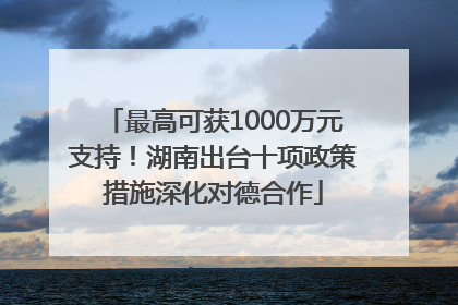 最高可获1000万元支持！湖南出台十项政策措施深化对德合作
