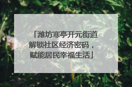 潍坊寒亭开元街道解锁社区经济密码，赋能居民幸福生活